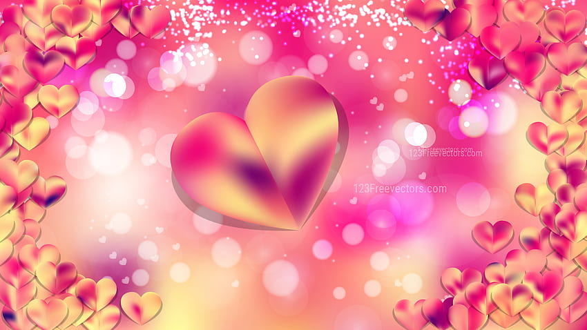 Pink and Yellow Heart Background, Black Star and Heart Pink HD wallpaper