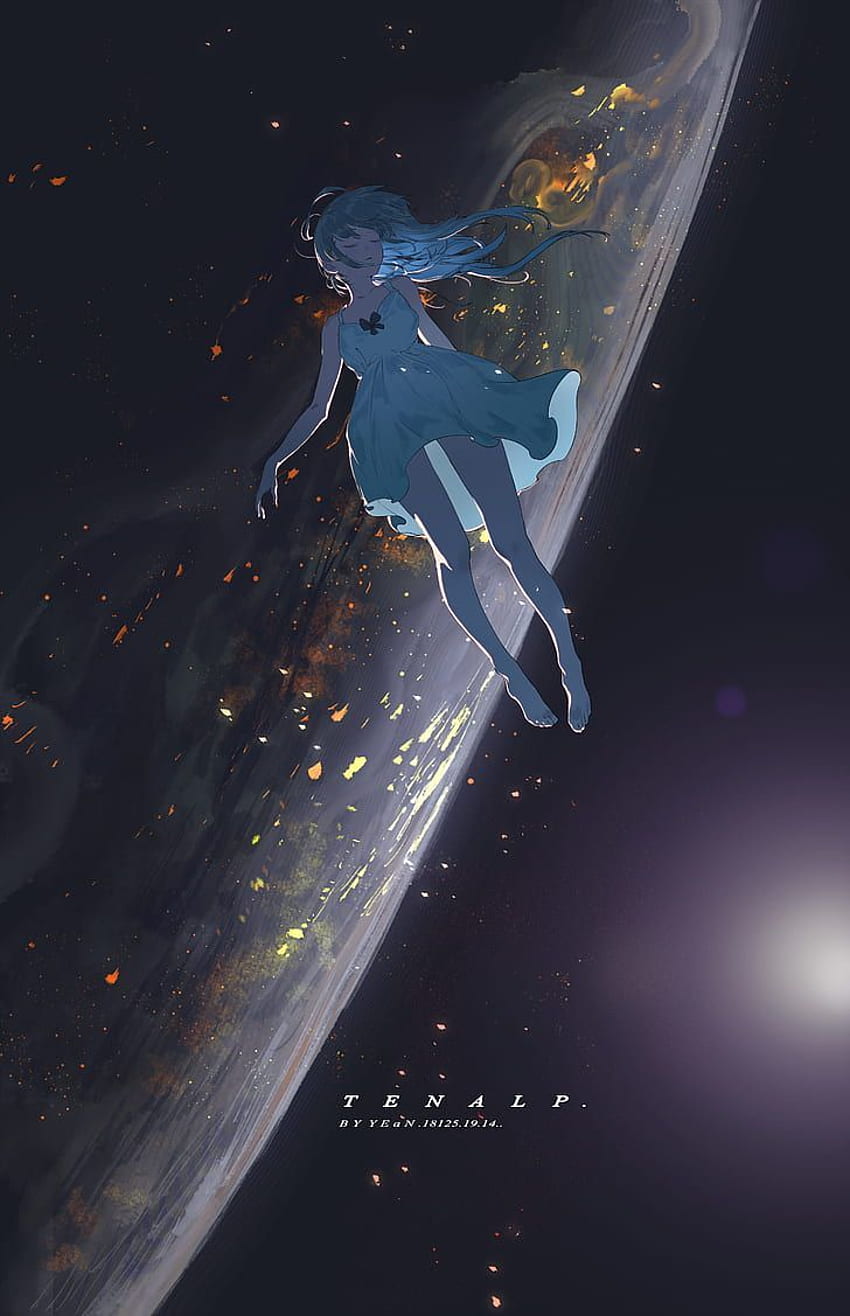 Момиче, плаващо в космоса през 2020 г. Небесно аниме, Аниме пейзажи, Аниме, Плаващ астронавт HD тапет за телефон