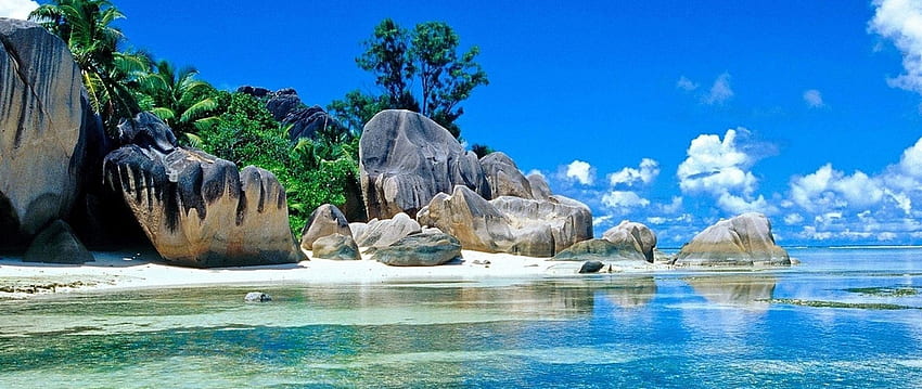 Sea Tropical Island Stones Sky Blue Summer, 21 9 วอลล์เปเปอร์ HD