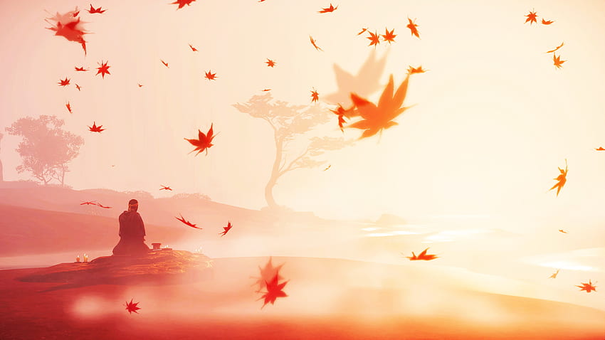 Призрак на Цушима, есен, падащи листа HD тапет