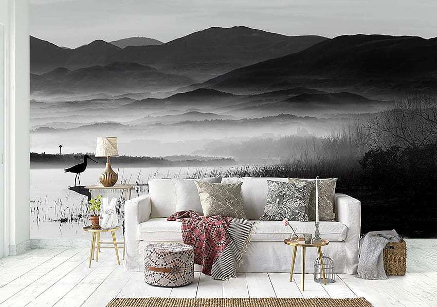 Murwall 호수 단색 어두운 풍경 벽화 황새 벽 인쇄 미니멀리스트 홈 장식 카페 디자인 입구: 수제 HD 월페이퍼