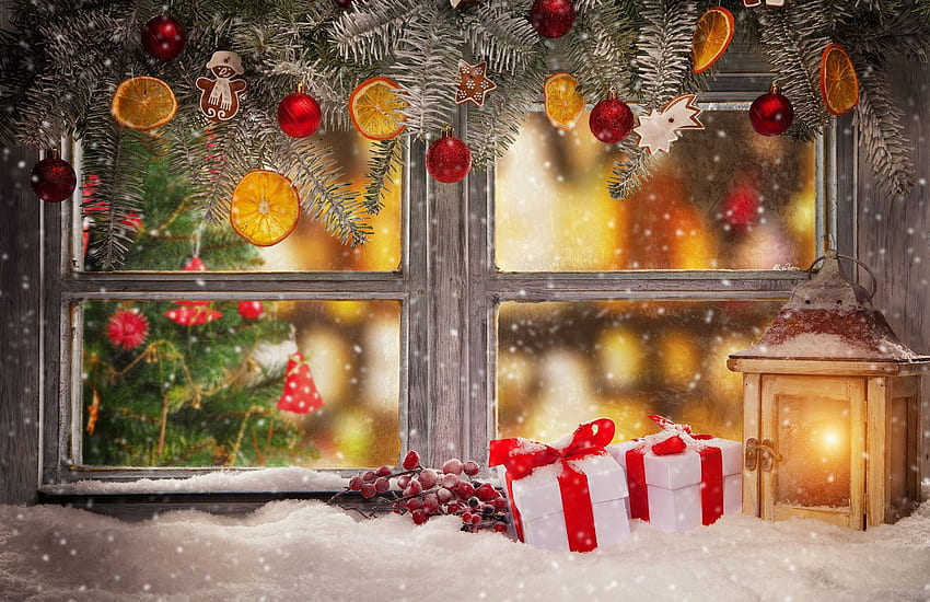Зимен декор Прозорец, празник, време, сняг, зима, прозорец, декор HD тапет