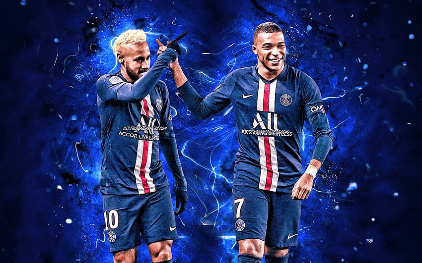 Neymar And Mbappe, 2020, PSG, Goal, Ligue 1, Blue Neon Lights, Neymar ...