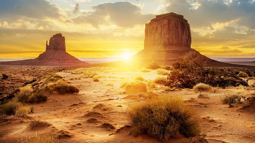Desert Dawn II, dawn, Arizona, sand, sunup, desert, sky, rocks, sunrise HD wallpaper