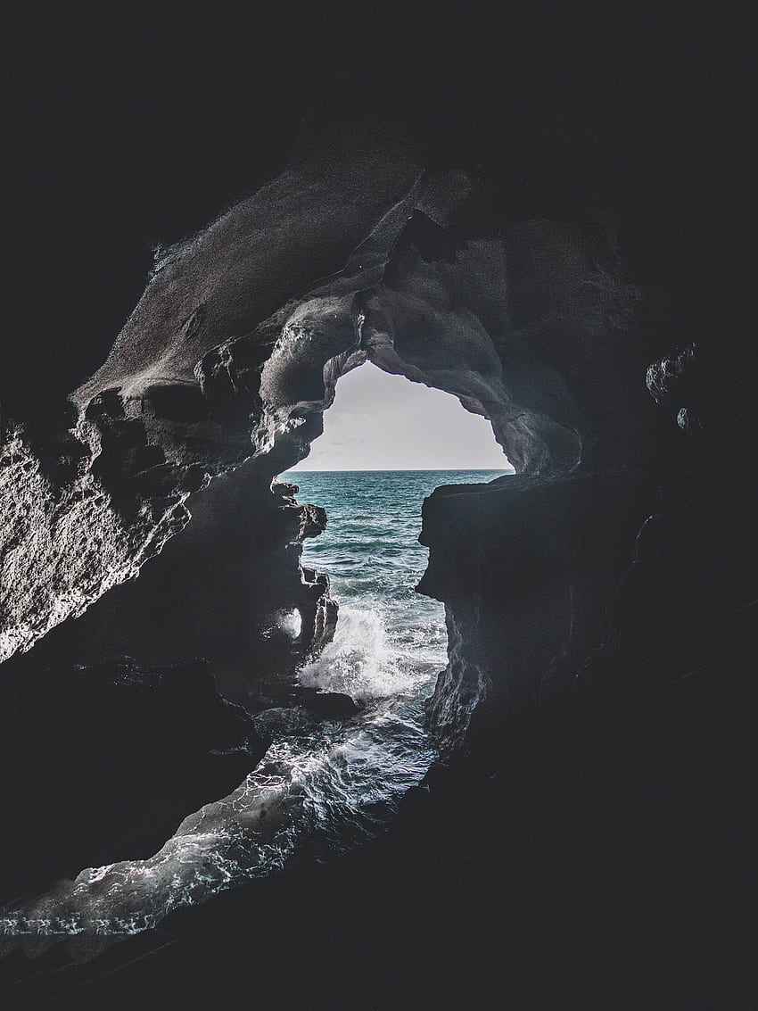 Naturaleza, Piedras, Mar, Espuma, Cueva, Surf fondo de pantalla del teléfono
