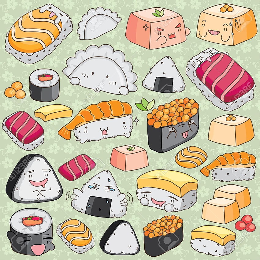 Sushi Illustrations. Japanese Food Art. Pizza vector, Kawaii Japan HD ...