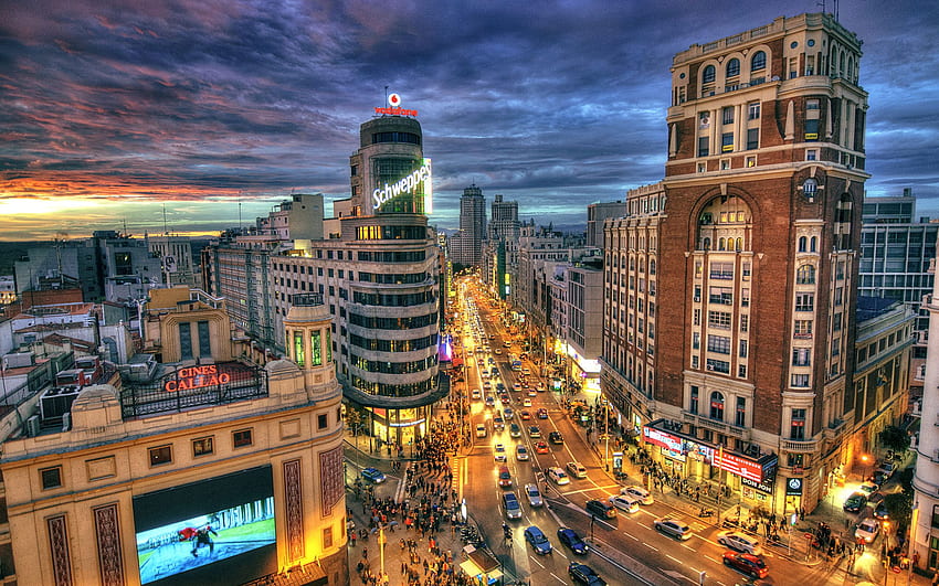 Madrid Spain R Roads Street night time Street HD wallpaper