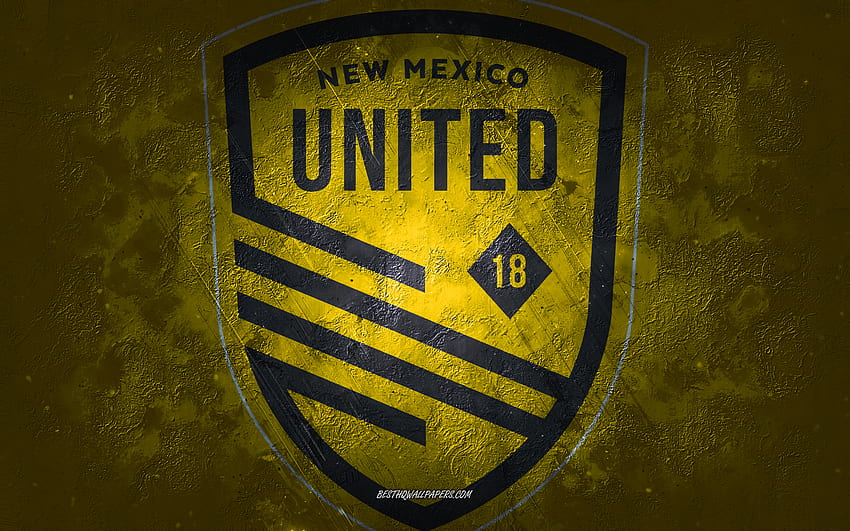 Ню Мексико Юнайтед, американски футболен отбор, жълт фон, лого на Ню Мексико Юнайтед, гръндж изкуство, USL, футбол, емблема на Ню Мексико Юнайтед HD тапет