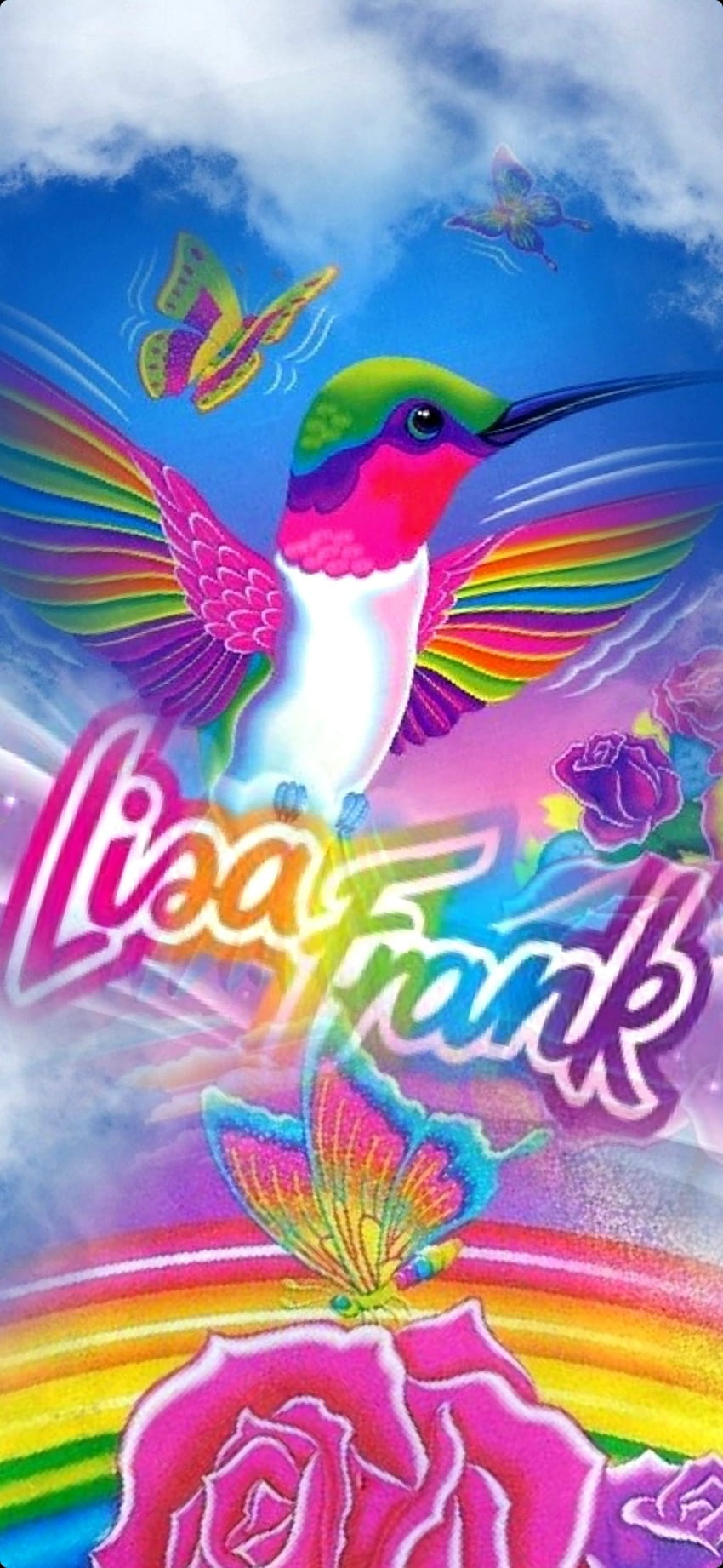 Lisa Frank Hummingbird, sky, magenta, art, Nostalgia, hearts, LisaFrank, clouds, roses HD phone wallpaper