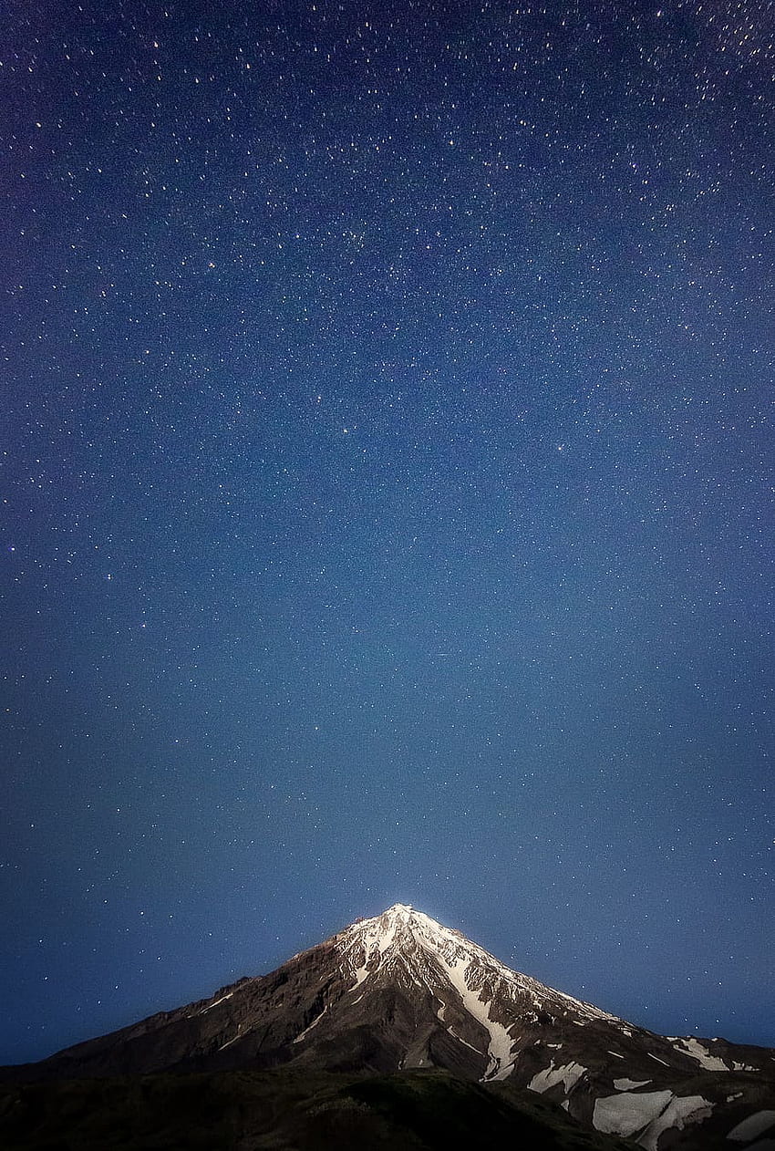 : mountain covered with snow, sky, star, Astrography HD phone wallpaper