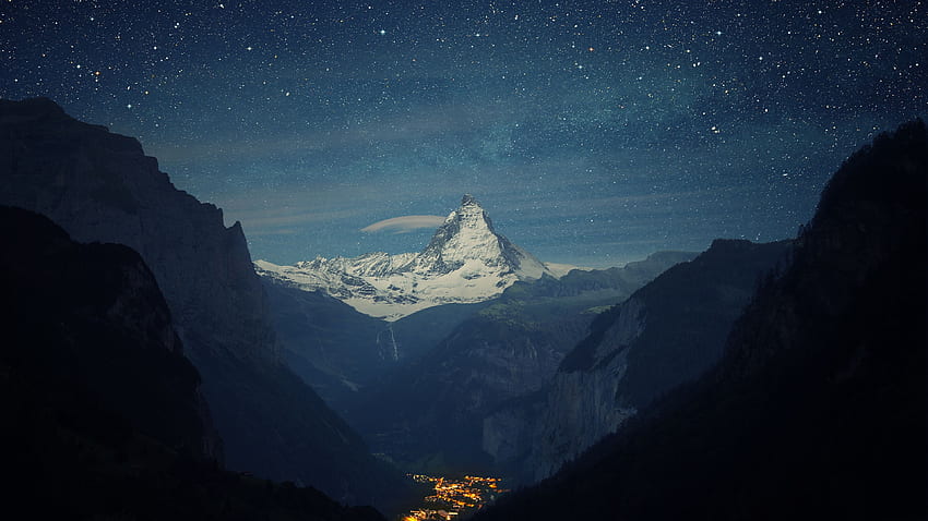 switzerland, alps, mountains, night, Nightime HD wallpaper