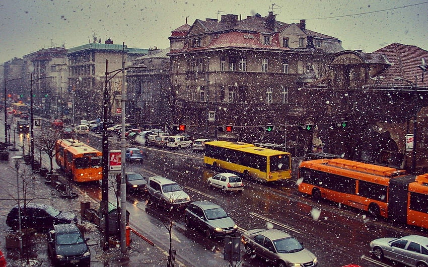 Städte, Schnee, Autos, Bewegung, Verkehr, Leben, Straße HD-Hintergrundbild