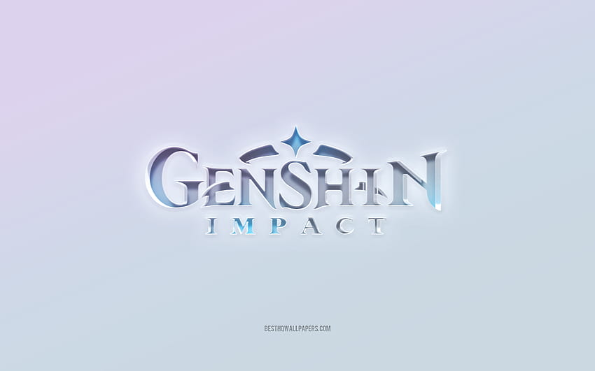 Genshin Impact 로고, 잘라낸 3d 텍스트, 흰색 배경, Genshin Impact 3d 로고, Genshin Impact 엠블럼, Genshin Impact, 엠보싱 로고, Genshin Impact 3d 엠블럼 HD 월페이퍼