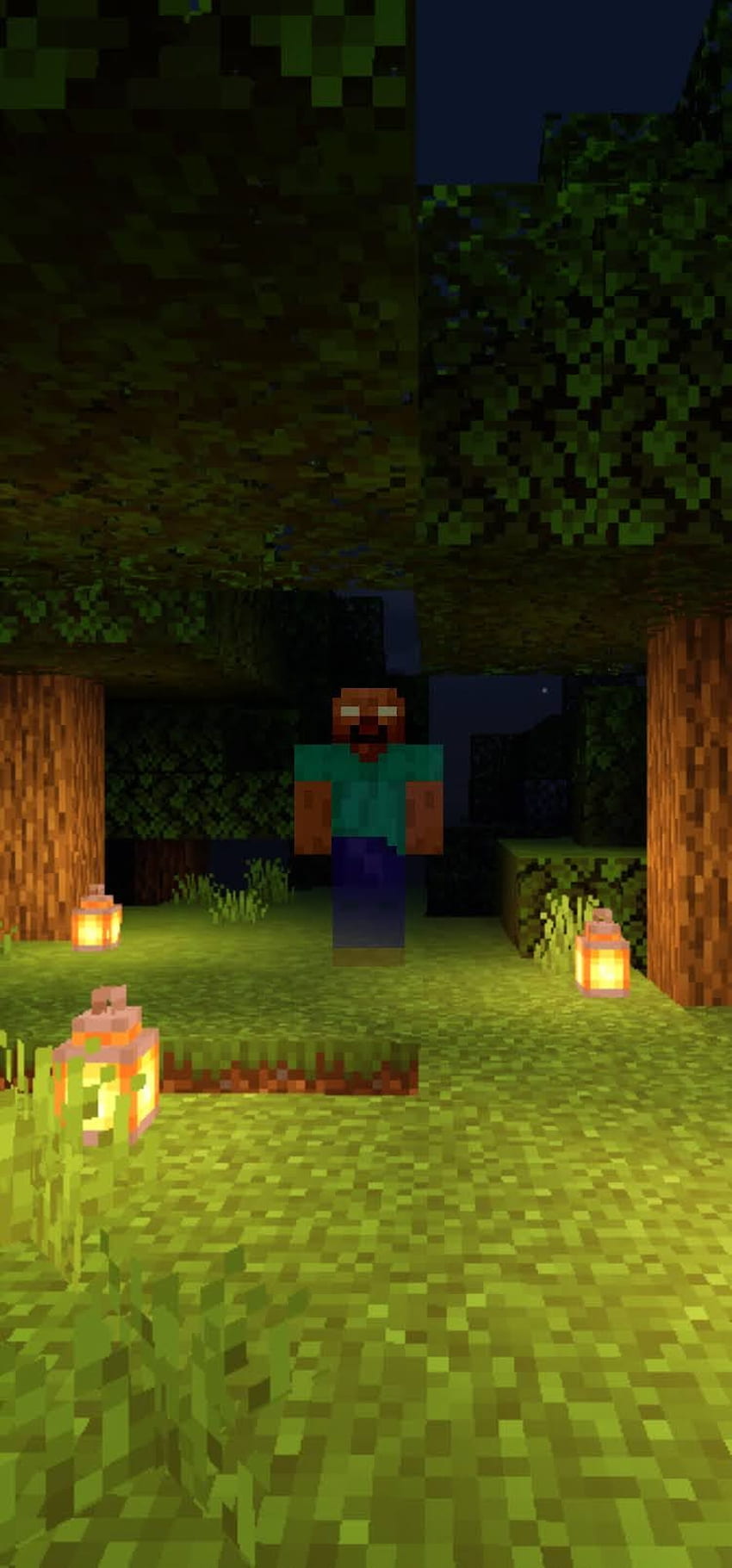 Herobrine en un bosque, Cube, видеоигра, Forest, Minecraft HD тапет за телефон