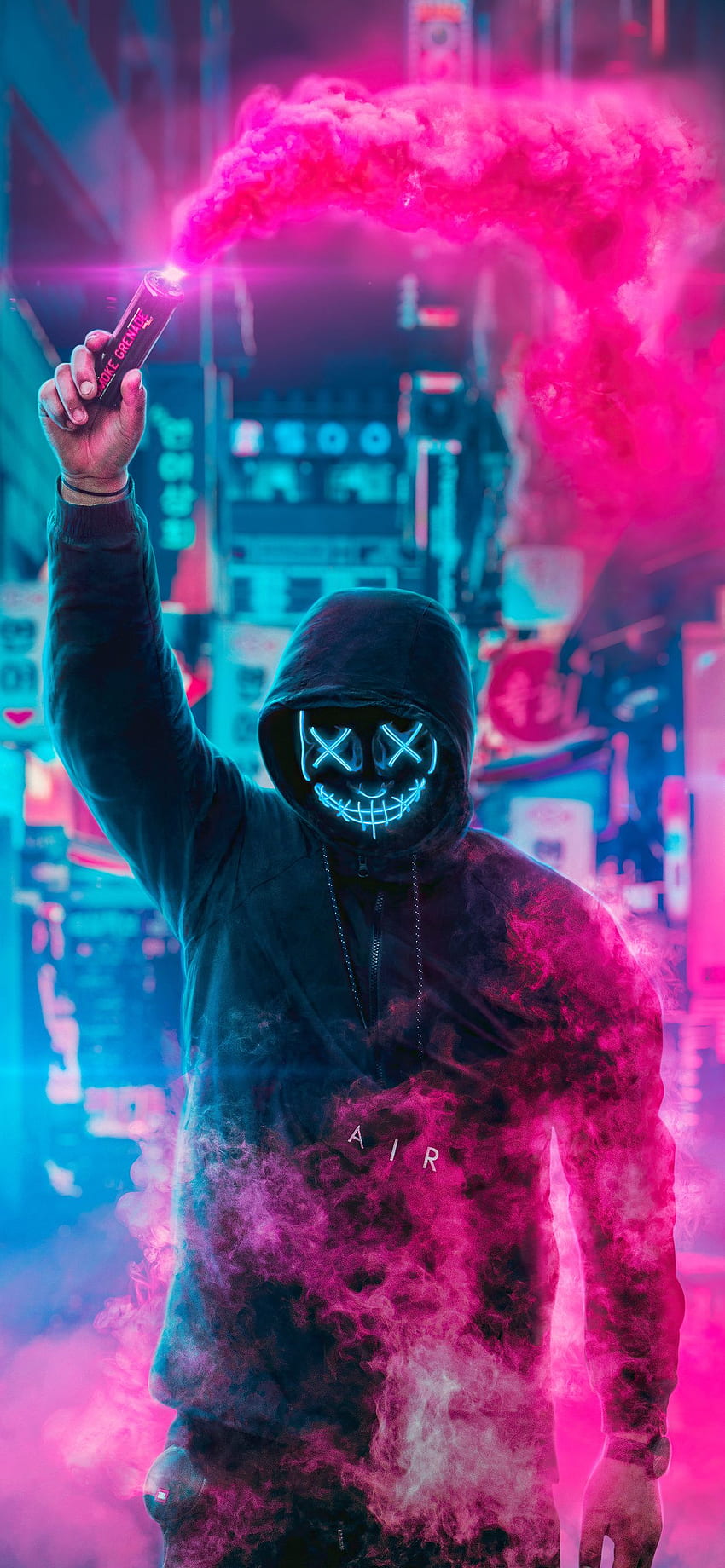 Mask Guy Neon Man With Smoke Bomb iPhone XS MAX HD тапет за телефон