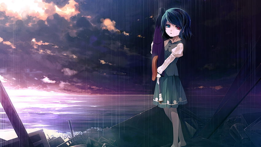 Black Haired Girl Alone, Anime Girl Alone Light HD wallpaper