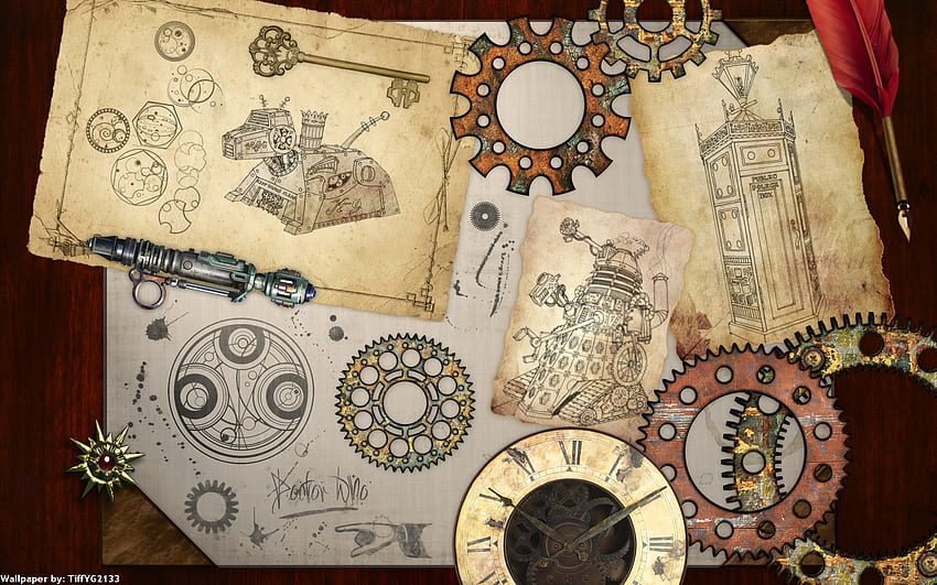 Steampunk механични карти часовник часовник зъбни колела. . 62252. НАГОРЕ HD тапет