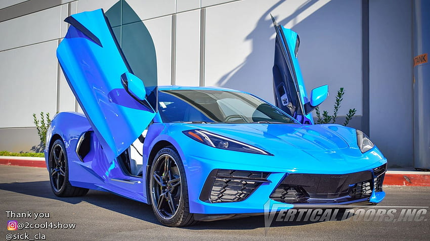 La Corvette C8 avec portes Lambo fait une impression de supercar en bleu rapide - autoevolution, Lamborghini Doors Open Fond d'écran HD