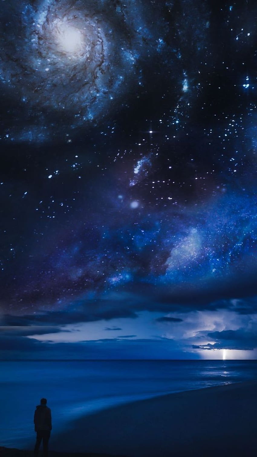 Sky, Nature, Blue, Night, Atmosphere, Light. Night sky painting, Sky art, Scenery HD phone wallpaper