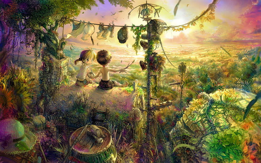 Children living in the jungle - Anime HD wallpaper