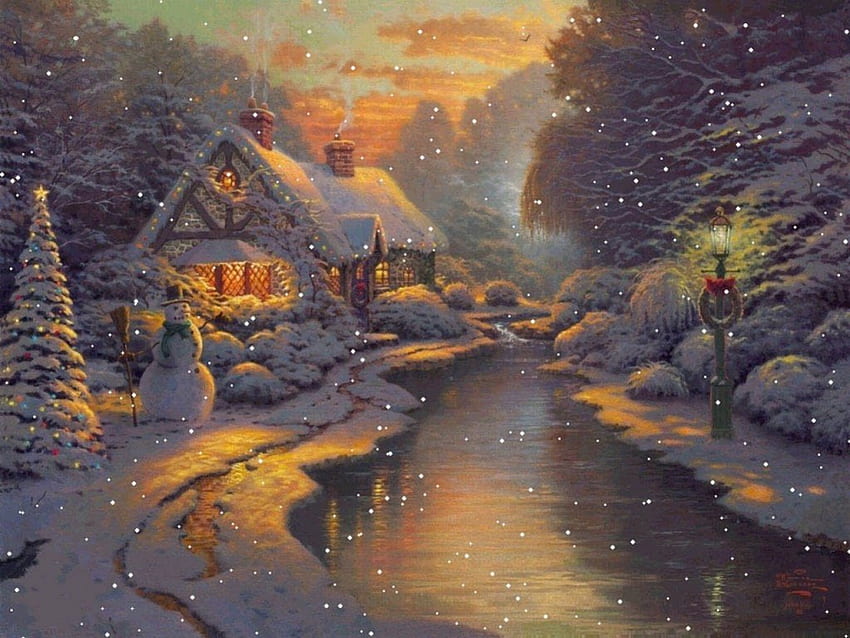 コテージのあるクリスマスの風景, a, with, クリスマス, 風景, コテージ 高画質の壁紙