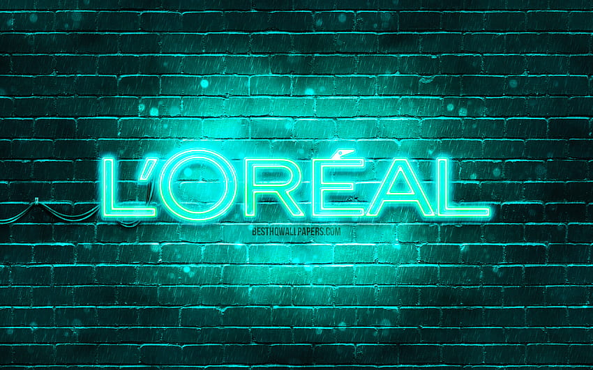 Loreal turquoise logo, , turquoise brickwall, Loreal logo, brands ...