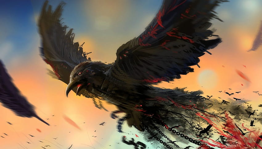 Girl cloak raven bird anime art HD phone wallpaper  Peakpx