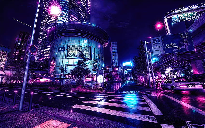 Anime City Tokyo Edit hop Neo Noir Color Burst Asia Japan Cityscape Digital Art Traf - Резолюция:, Neon Noir HD тапет