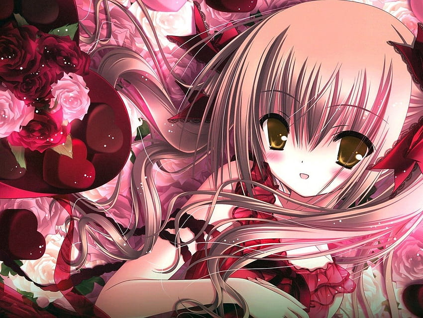 Anime, Flowers, Candies, Girl HD wallpaper