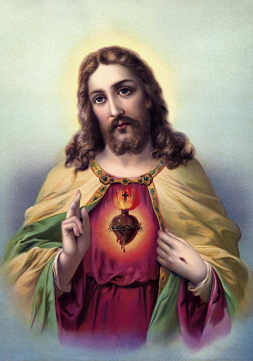 Jesus Christ POSTER A3 print Sacred Heart of Jesus Catholic Christian Painting Holy Wall Art Decor for Home Religious posters : Handmade Products, Catholic Jesus HD phone wallpaper