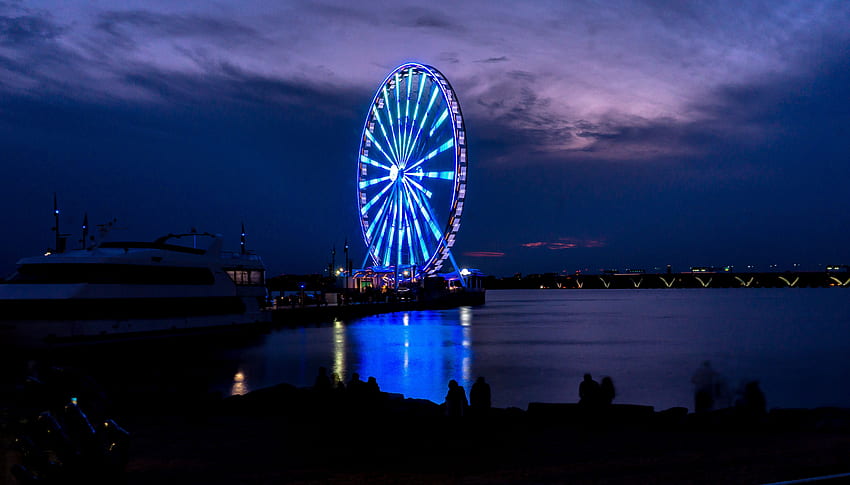 Kota, Malam, Pantai, Bank, Ferris Wheel Wallpaper HD
