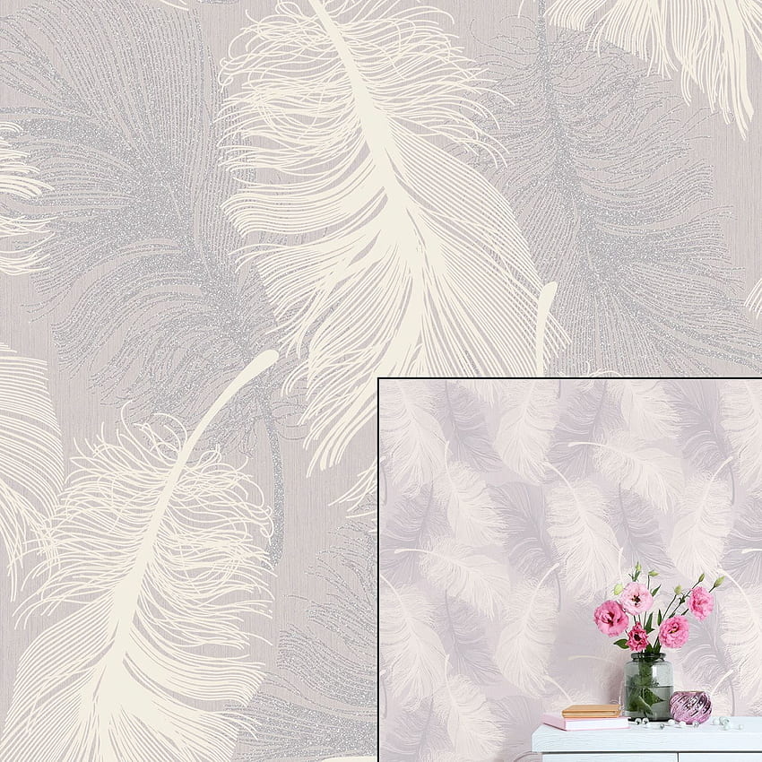 Coloroll Feather Lilac White Mauve Silver Glitter Feature Textured HD phone wallpaper