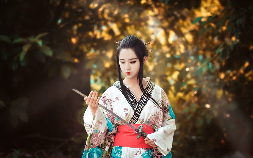 アジアの女の子、日本人、剣、着物の女の子、日本語 高画質の壁紙