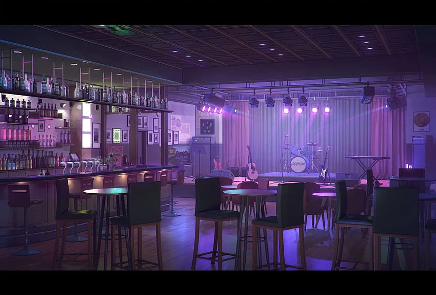 Obra de arte de la sala de conciertos del bar 4bb9rk. Escenario Anime, Escenario Para Vídeos, De Animación fondo de pantalla