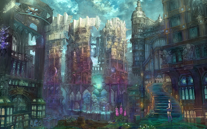 Anime Fantasy Fantastic world Cities Building HD wallpaper  Pxfuel