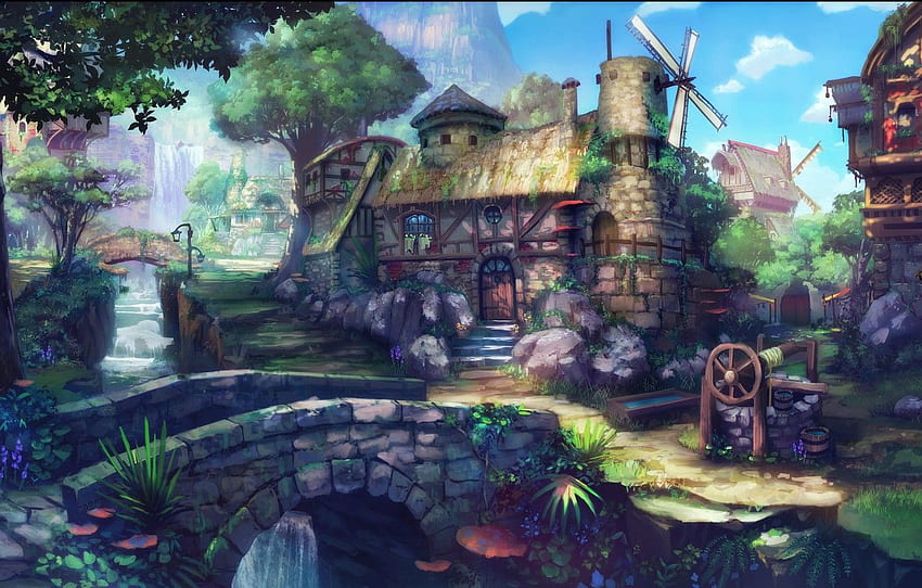 Rumah, Fantasi, Alam, Kayu, Desa, Hutan, Lukisan, Peri, Abad Pertengahan untuk , bagian живопись Wallpaper HD