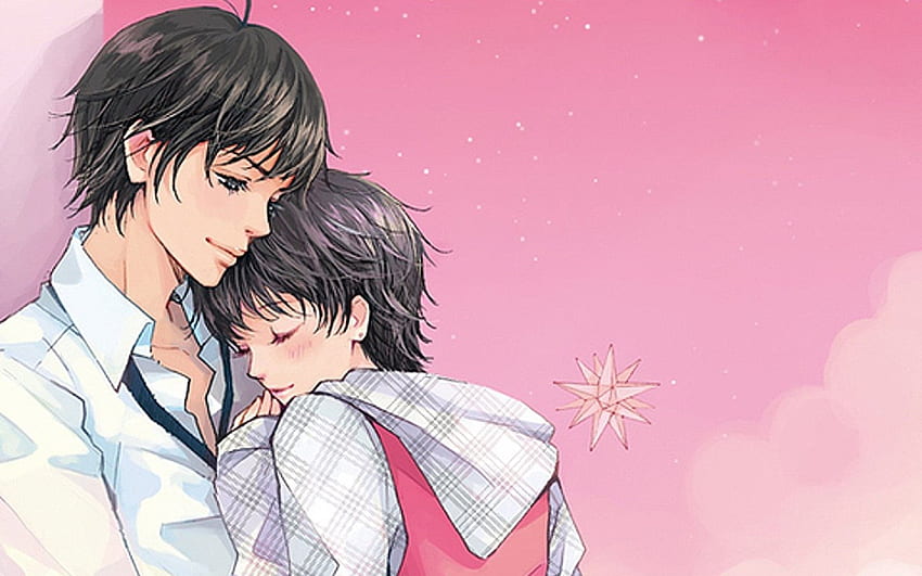 甘いロマンチックな若いカップルの抱擁 - かわいいロマンチックなカップルの抱擁 -、漫画の抱擁 高画質の壁紙