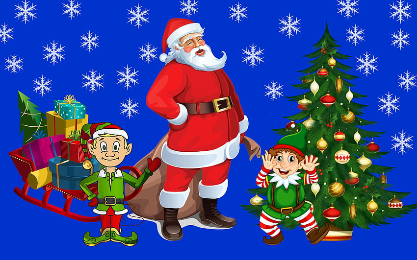 Christmas Tree Hanging Out With Santa Claus Gifts, Santa Elf HD wallpaper
