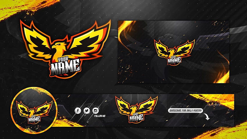 Gaming Clan Mascot Logo Avatar Banner Header Template Full Revamp Pack PSD วอลล์เปเปอร์ HD