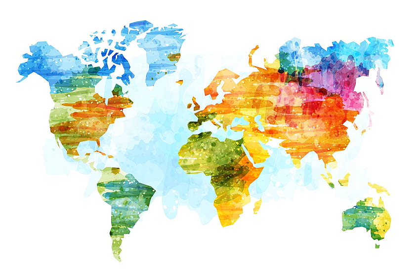 色の地図。 プリントA、水彩世界地図 高画質の壁紙