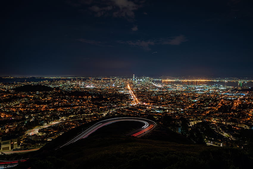 Villes, Nuit, Usa, Vue d'en haut, Ville de nuit, Lumières de la ville, Vue d'ensemble, Examen, United States, San Francisco Fond d'écran HD