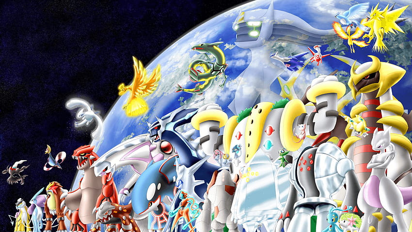 Rayquaza (Pokémon) i tło - Wszystkie błyszczące legendarne pokemony Tapeta HD