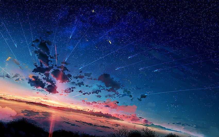 Anime Scenery Horizon Shooting Star Sunset, Anime Stars HD wallpaper
