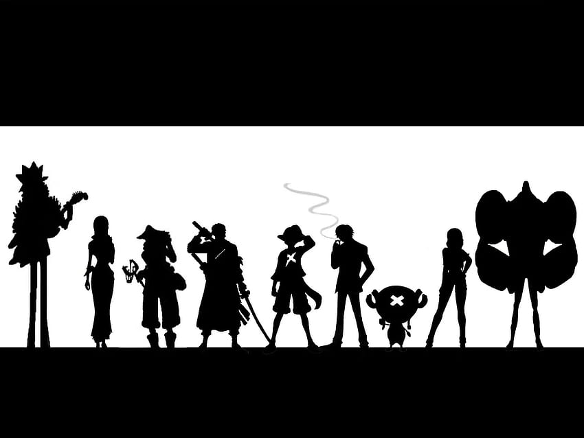 One Piece Silhouette, One Piece черно и бяло HD тапет