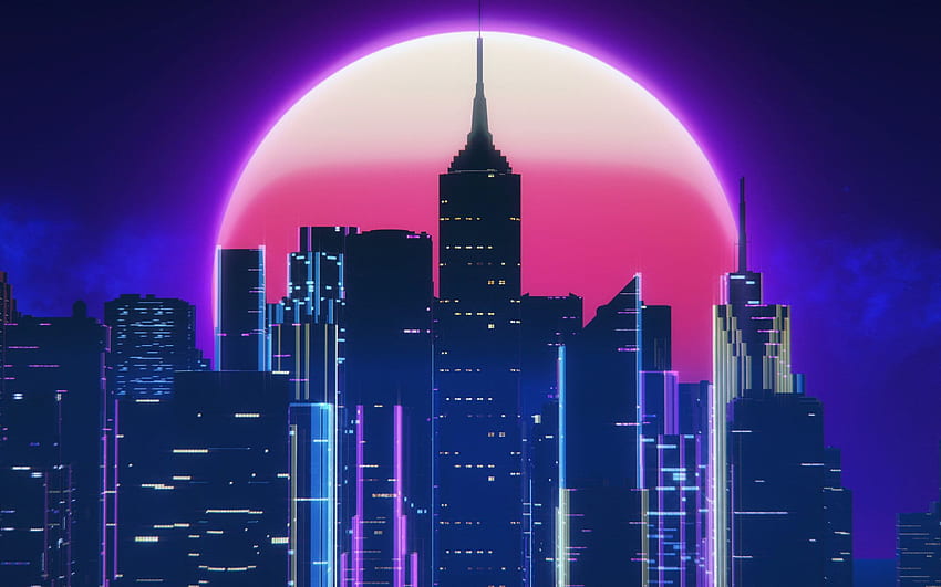 Night , Music, The city, The moon, Style, Neon, 80's, Synth • For You For & Mobile, 80s Neon Road HD wallpaper