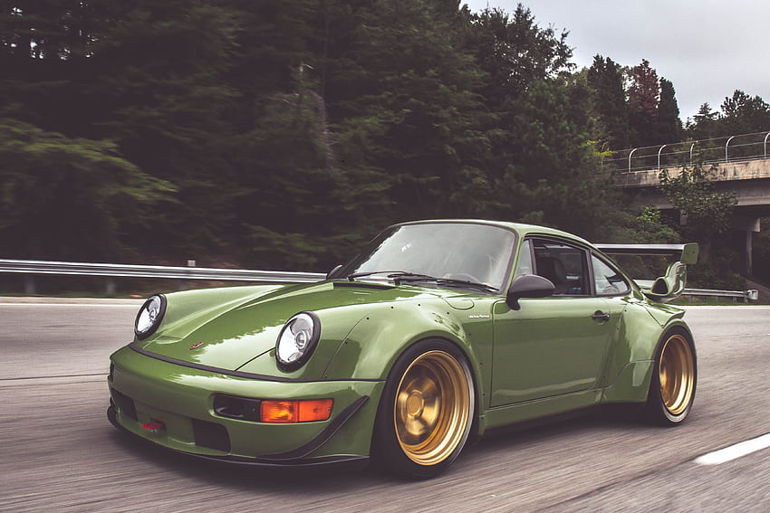 Green Tuned Porsche HD wallpaper