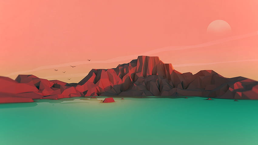 Brown mountain illustration , sunset, digital art, mountains, low poly • For You For & Mobile HD wallpaper