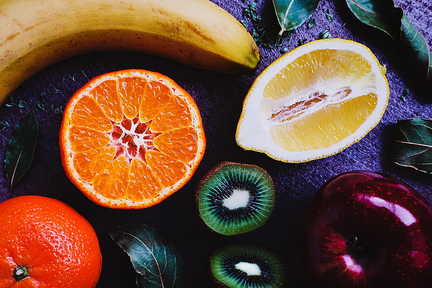 Fruits, Food, Apple, Kiwi, Lemon, Banana, Yablko HD wallpaper