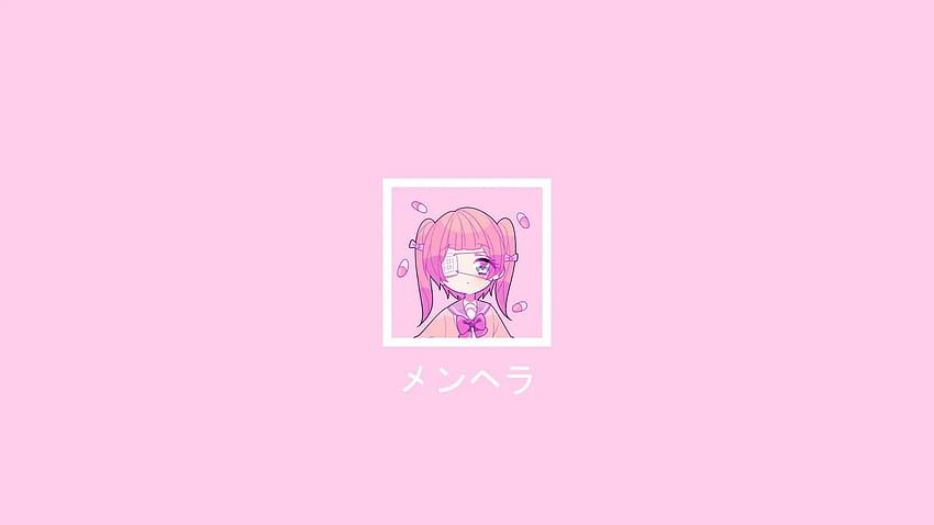 : Menhera Chan, dziewczyny z anime, proste tło, różowy laptop z anime Tapeta HD