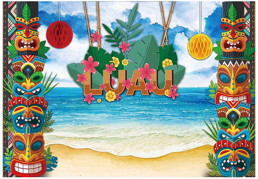 Funnytree 7X5FT Luau Zemin Hawaii Aloha Parti Tropikal Yaz Plaj Deniz Kenarı Bebek Duş Dekorasyon Stüdyosu için Arka Plan: Kamera ve Hawaiian Luau HD duvar kağıdı